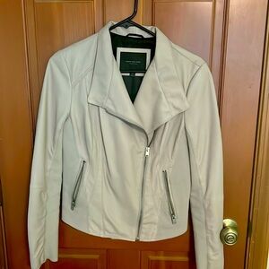 Andrew Marc Leather Jacket Ribbed Panel | Size M Bone Color